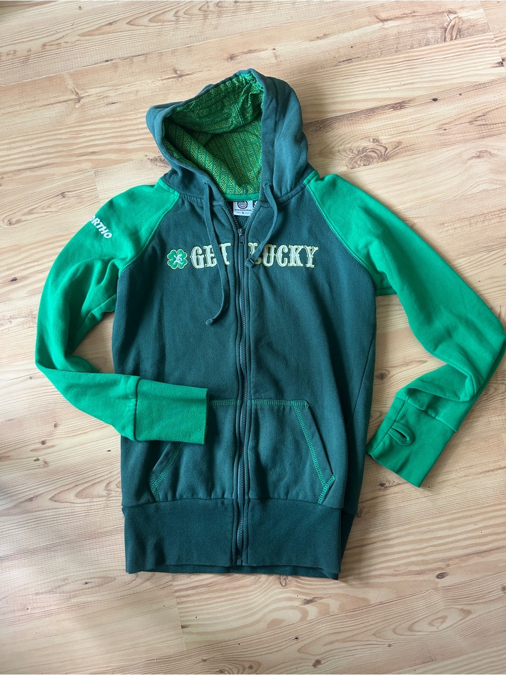 Lucky Brand Green Two-Tone "Get Lucky" Zip Hoodie
